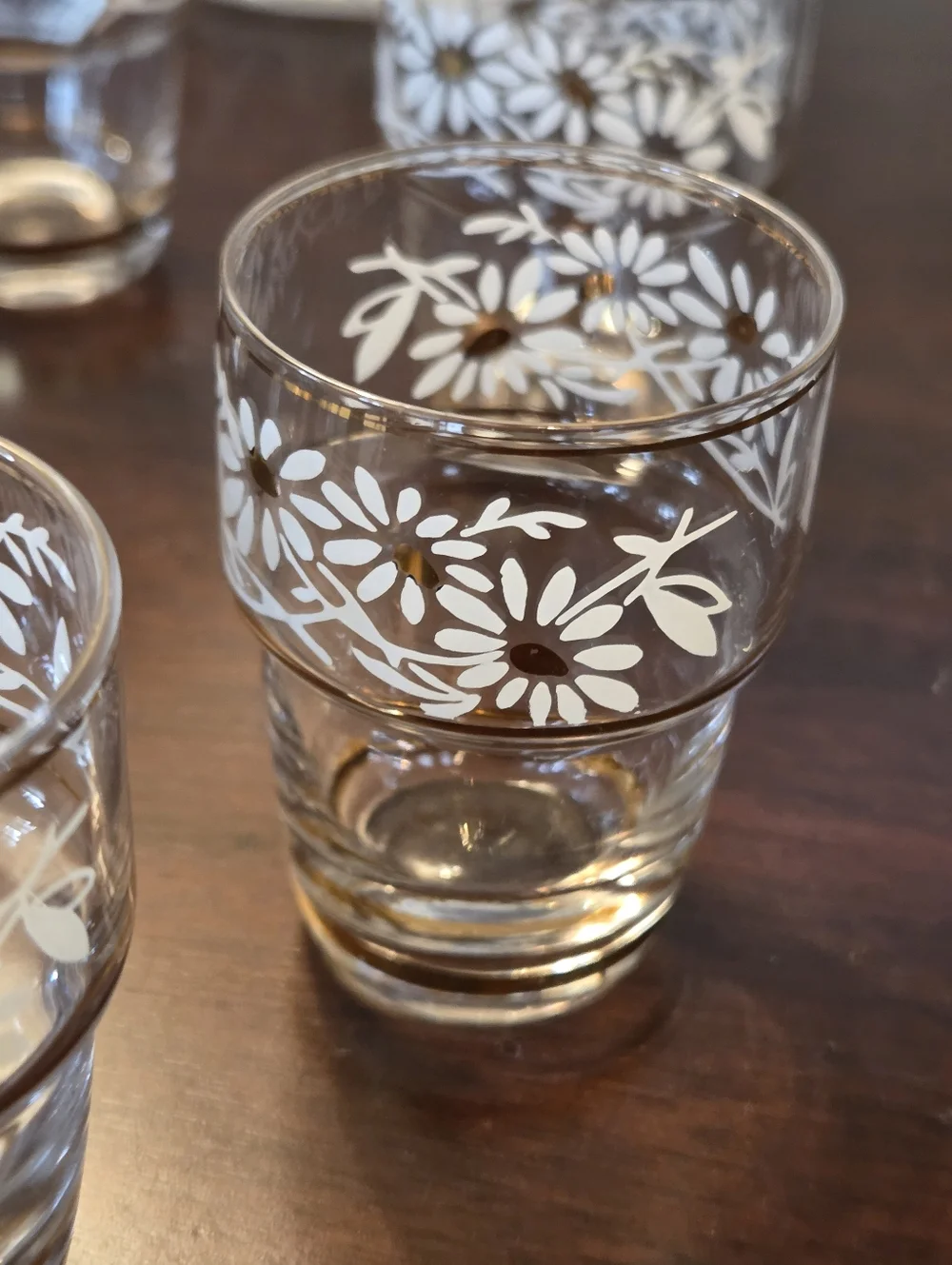 Mid Century Tchecover Of Belgium Daisy Stackable Cordial Glasses